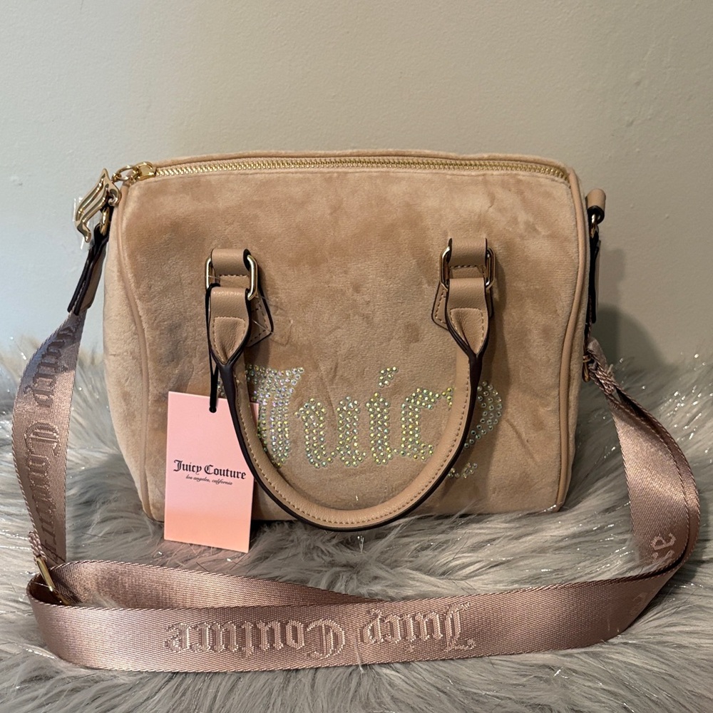 BNWT JUICY COUTURE Beige Suede Satchel Crossbody Bag